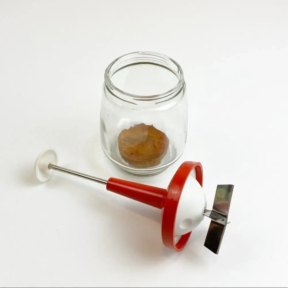 Mid-Century Food Chopper Orange White Manual Veggie Cutter Glass Jar VTG 60s 70s